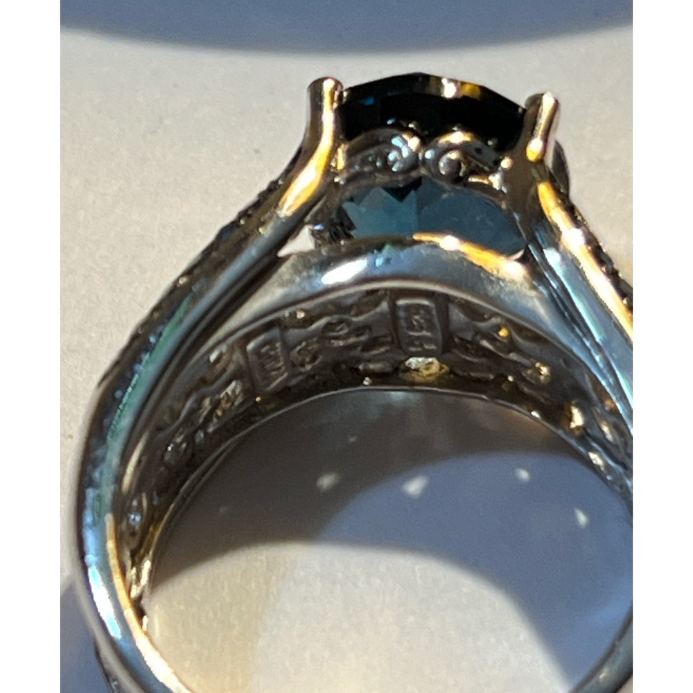 London Blue checkerboard Topaz and blue diamond ring size 8 - Picture 2 of 3
